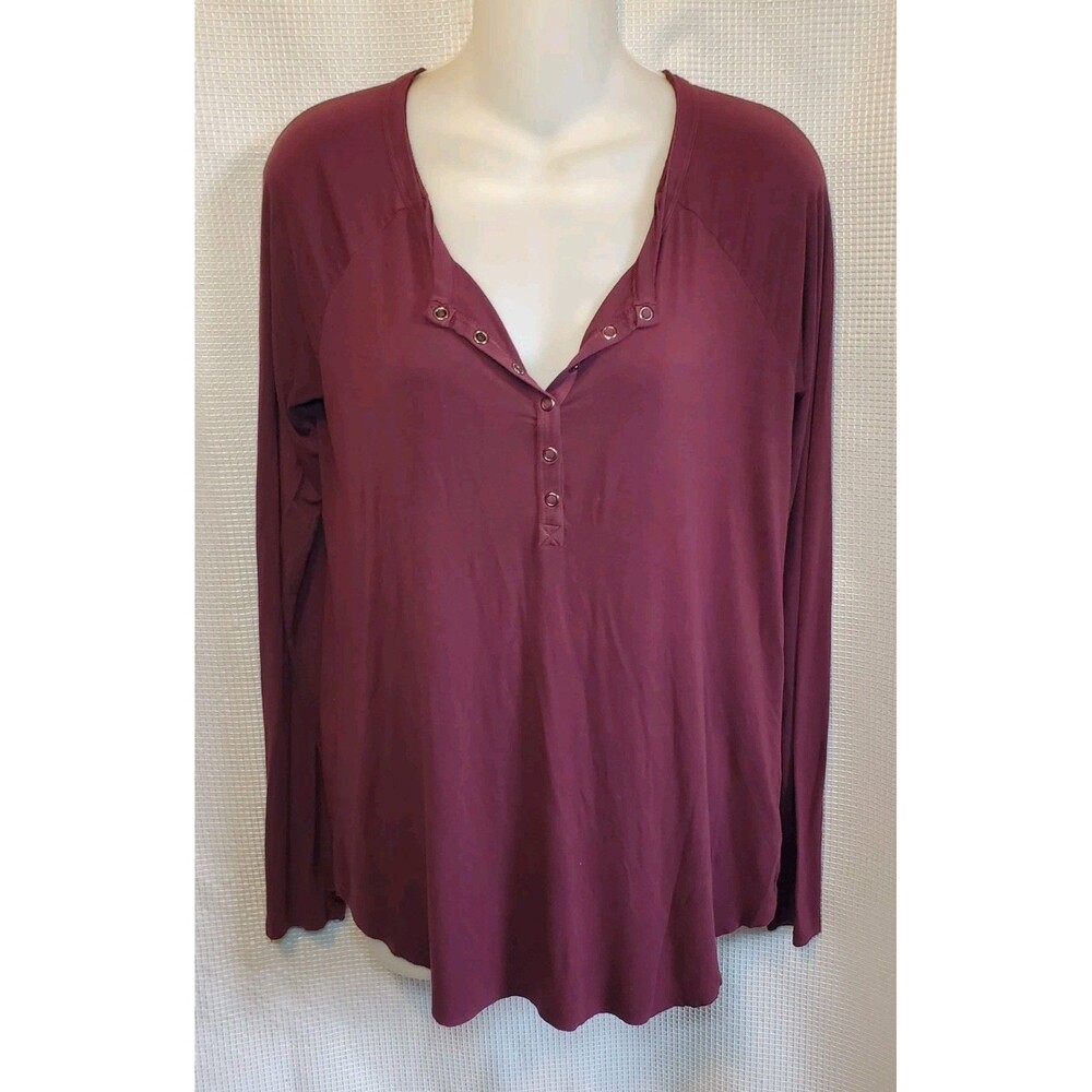 American Eagle Soft & Sexy Long Sleeve T Shirt Sz Med Marroon Button Front